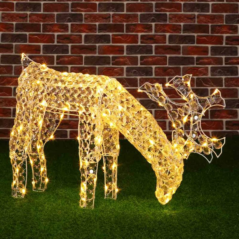 foto del prodotto bakaji renna natalizia luminosa mangia erba 3d in acrilico 100 led bianco caldo h42 cm