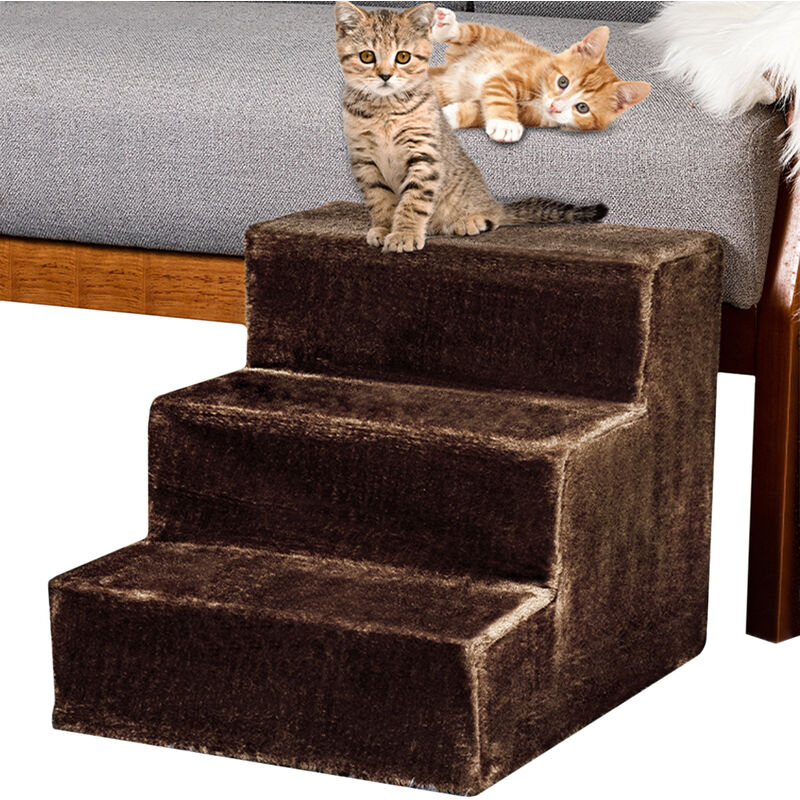 foto del prodotto bakaji scala per animali domestici scalini gatti e cani rivestimento peluche marrone