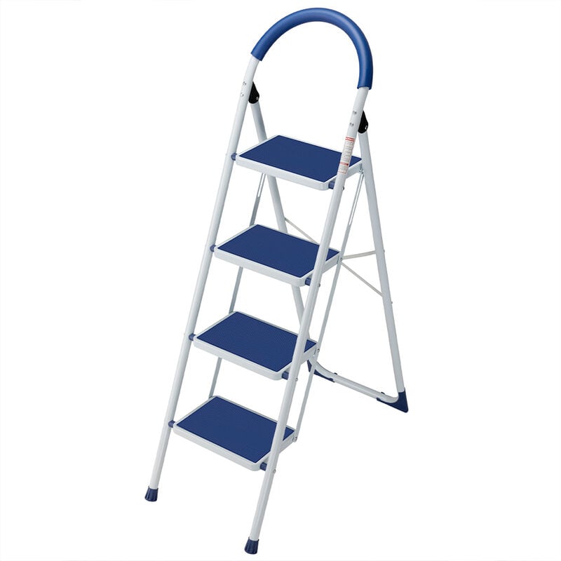 foto del prodotto bakaji scala scaletta pieghevole 4 gradini antiscivolo sgabello scaletto acciaio blu