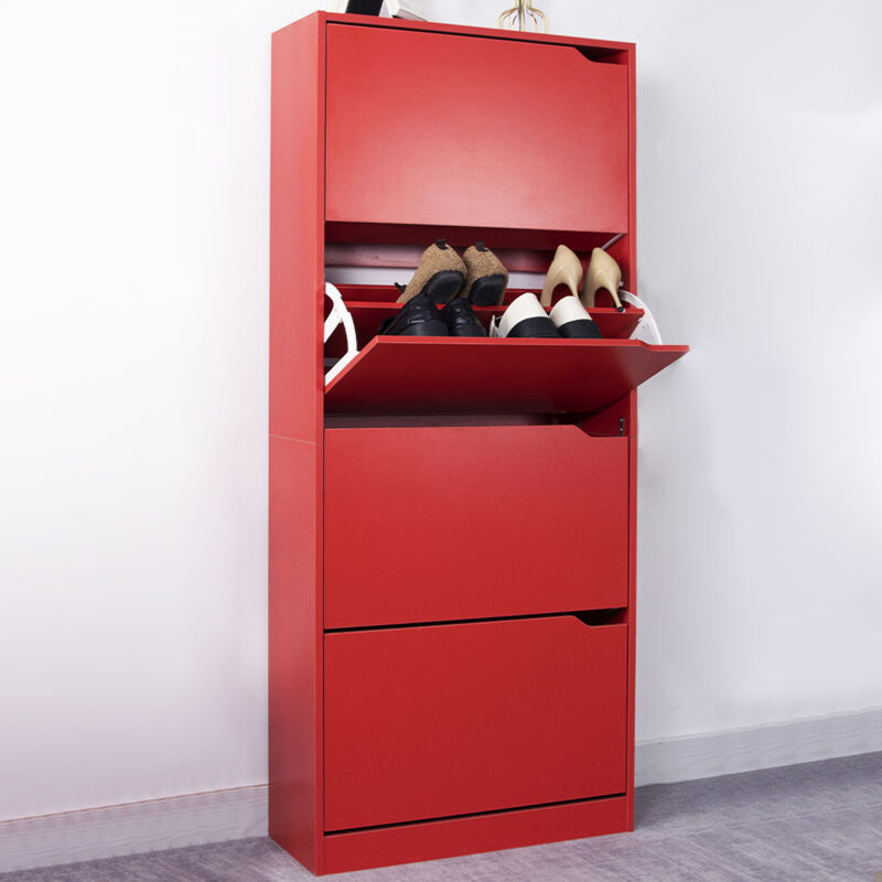 foto del prodotto bakaji scarpiera 4 ante ripiani doppia profondit porta scarpe colore rosso 63x24x150cm