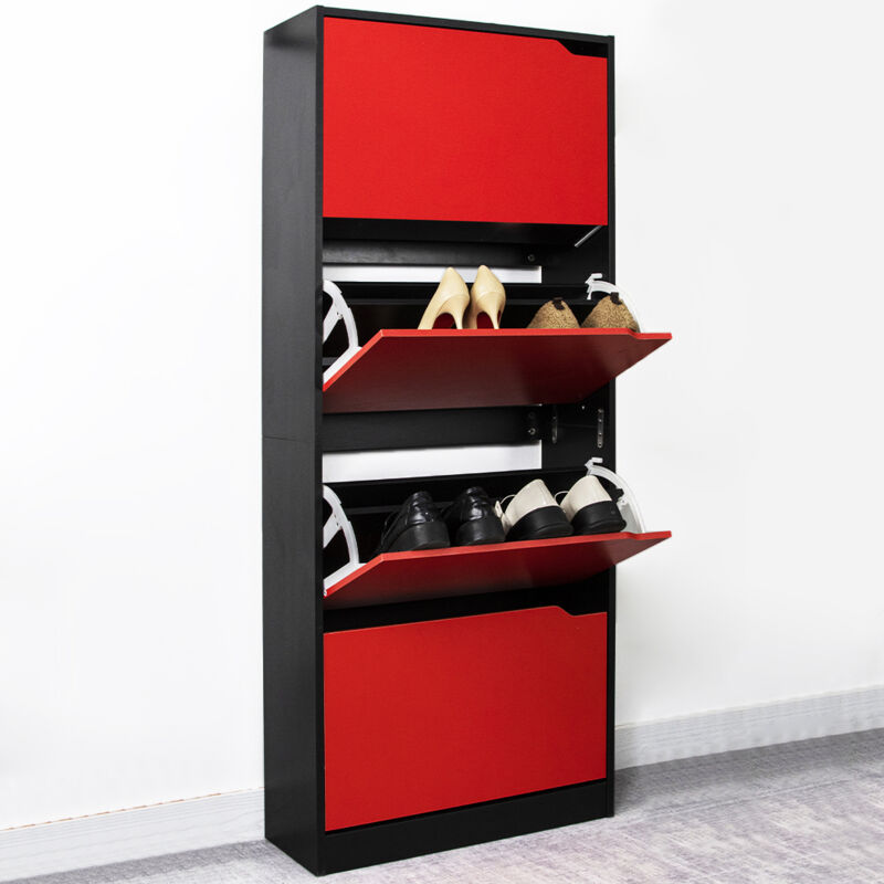 foto del prodotto bakaji scarpiera 4 ante ripiani doppia profondit porta scarpe rosso e nero 63x24x150cm