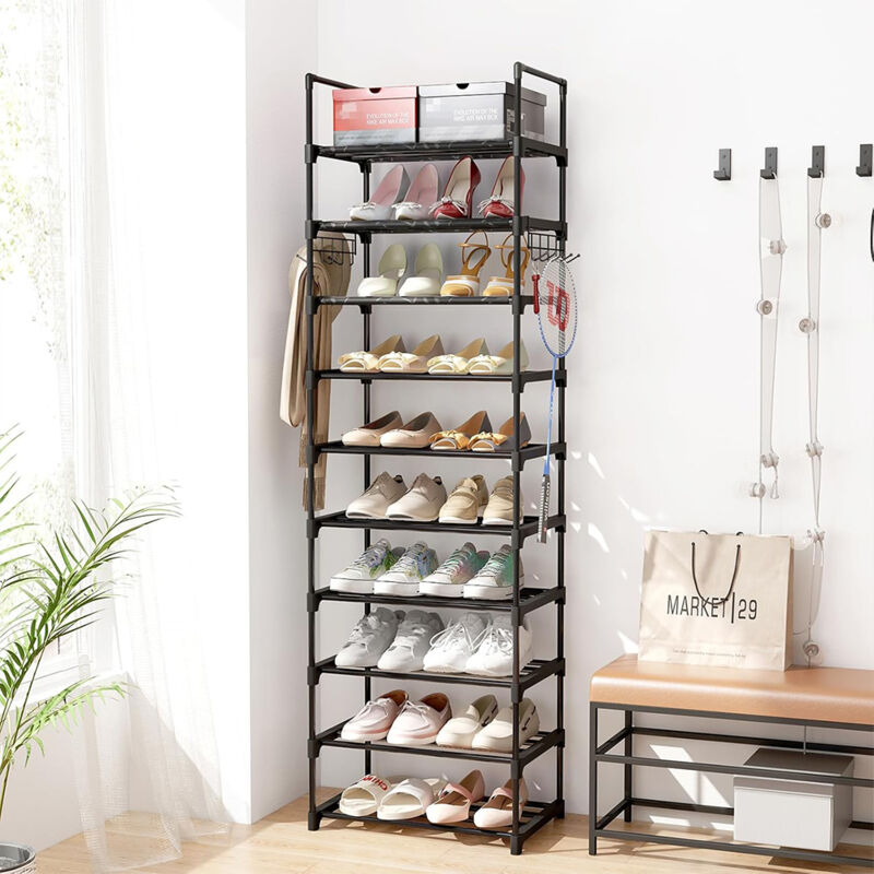 foto del prodotto bakaji - scarpiera a 10 ripiani modulabile nera organizer per scarpe capacità 24 paia