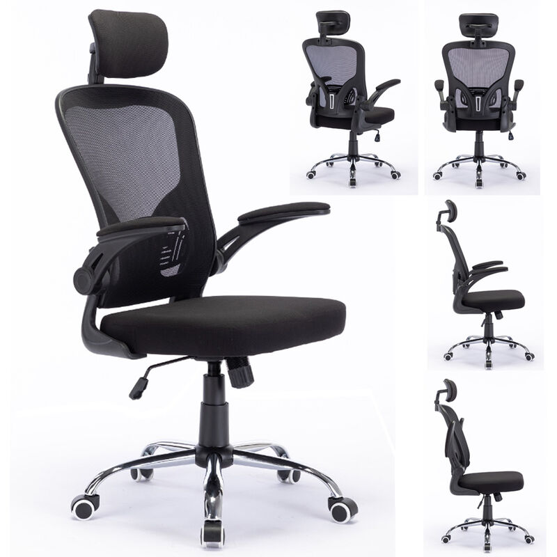foto del prodotto bakaji sedia da ufficio ergonomica con schienale alto e poggiatesta braccioli 3d nero