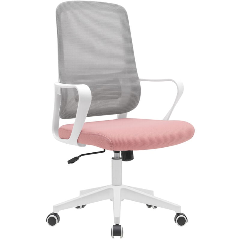 foto del prodotto bakaji sedia da ufficio rosa e grigio poltrona scrivania girevole regolabile 98 108 cm