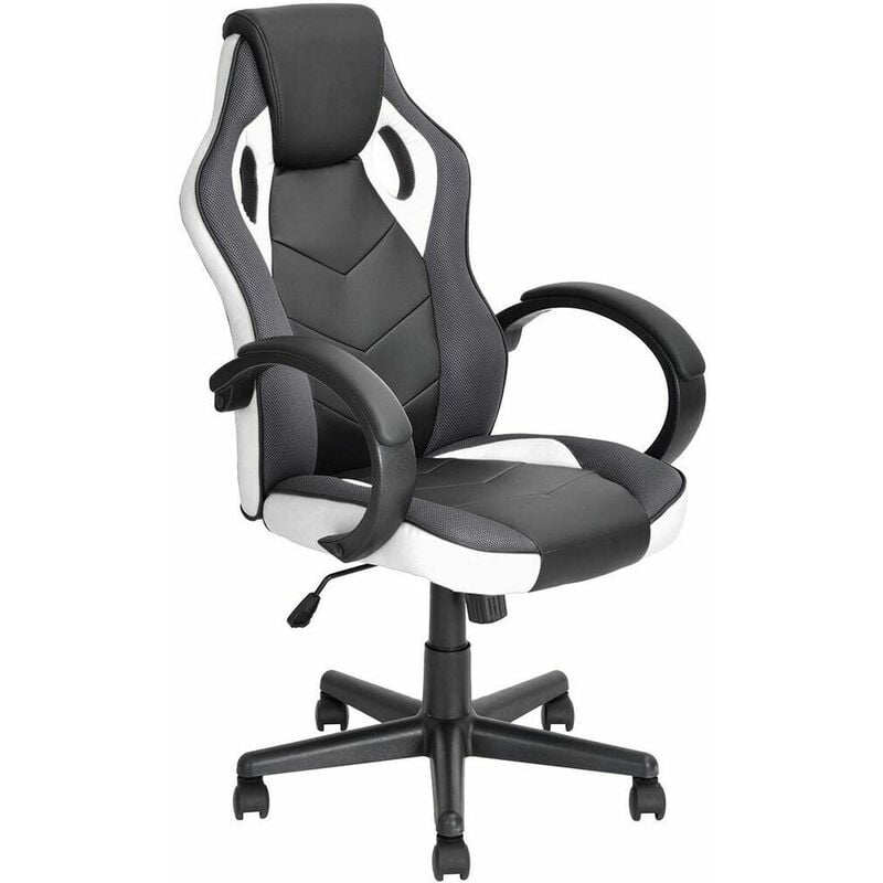 foto del prodotto bakaji sedia gaming poltrona da ufficio direzionale ruote girevoli sportiva racer bianc