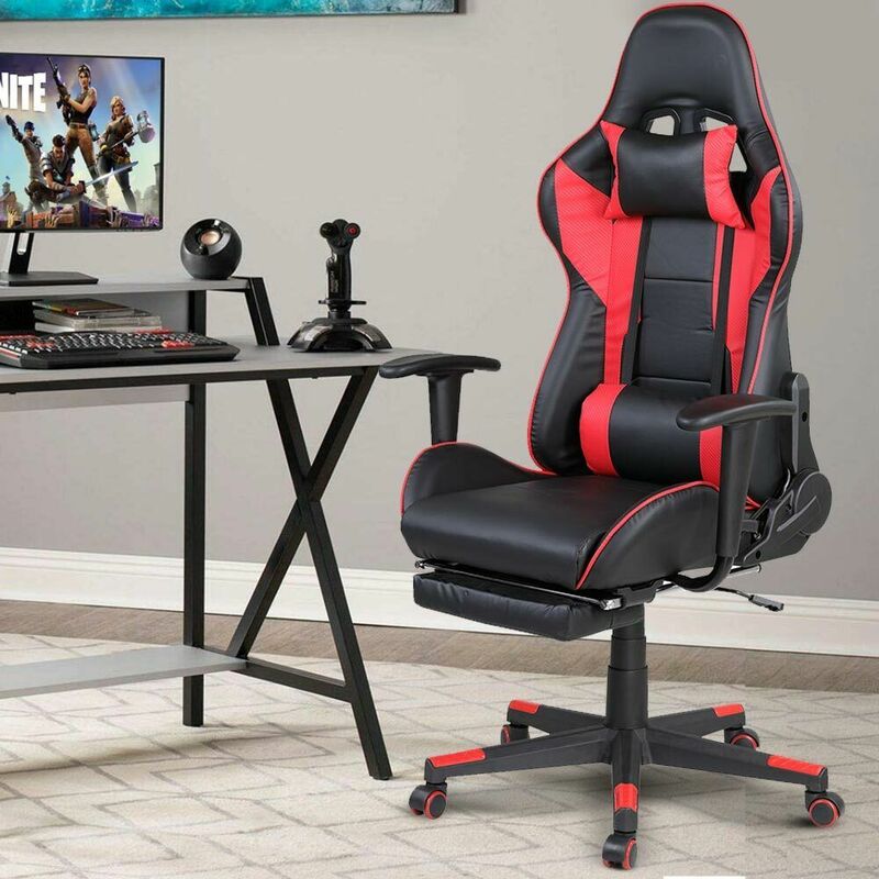 foto del prodotto bakaji sedia poltrona gaming scrivania ufficio casa reclinabile con poggiapiedi rosso