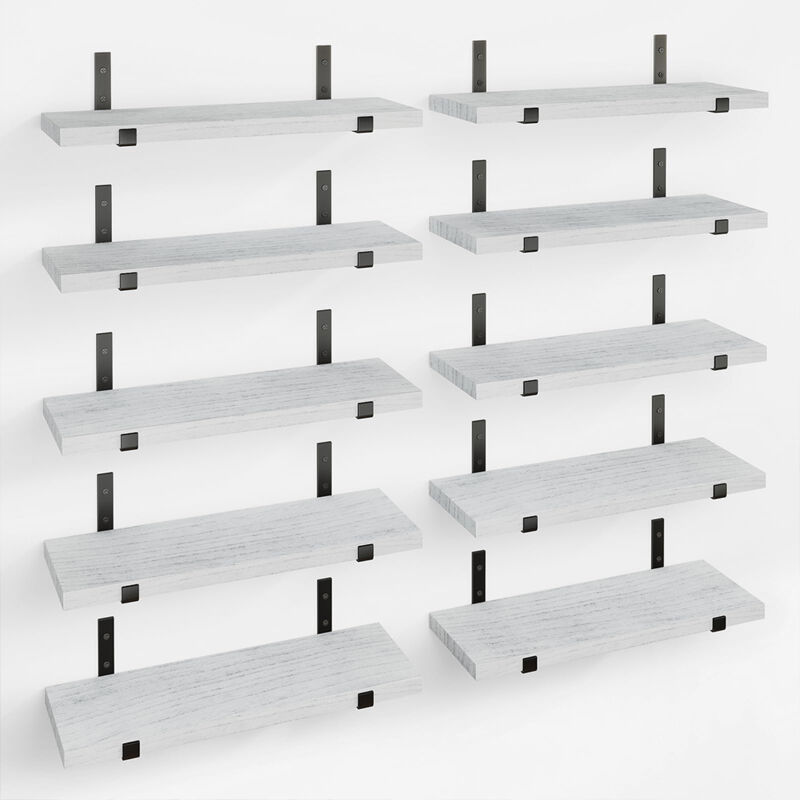 foto del prodotto bakaji set 10 mensole in legno grigio da parete scaffalatura muro salvaspazio 40.5x15cm