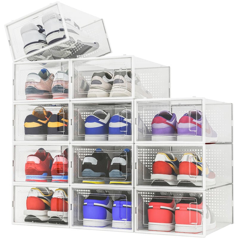 foto del prodotto bakaji set 12 pz scatole portascarpe impilabili 33.5x23x14.5cm porta scarpe salvaspazio