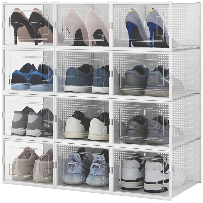 foto del prodotto bakaji set 12 pz scatole portascarpe impilabili 35x25x19cm porta scarpe salvaspazio