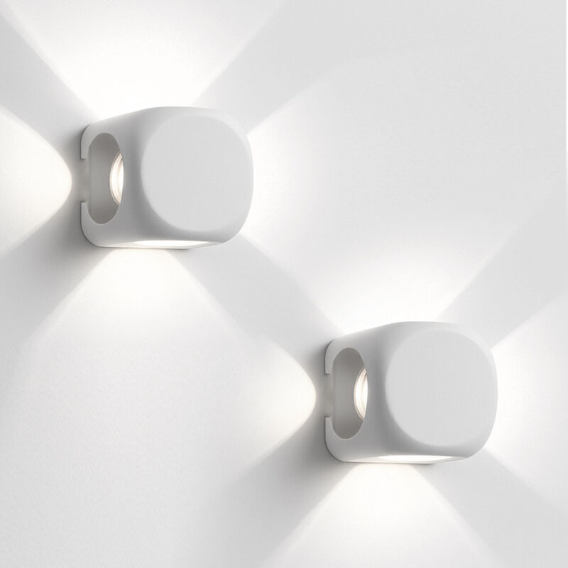 foto del prodotto bakaji set 2 applique da muro 4 led lampada a parete bianca luce bianco freddo 6x6x5cm