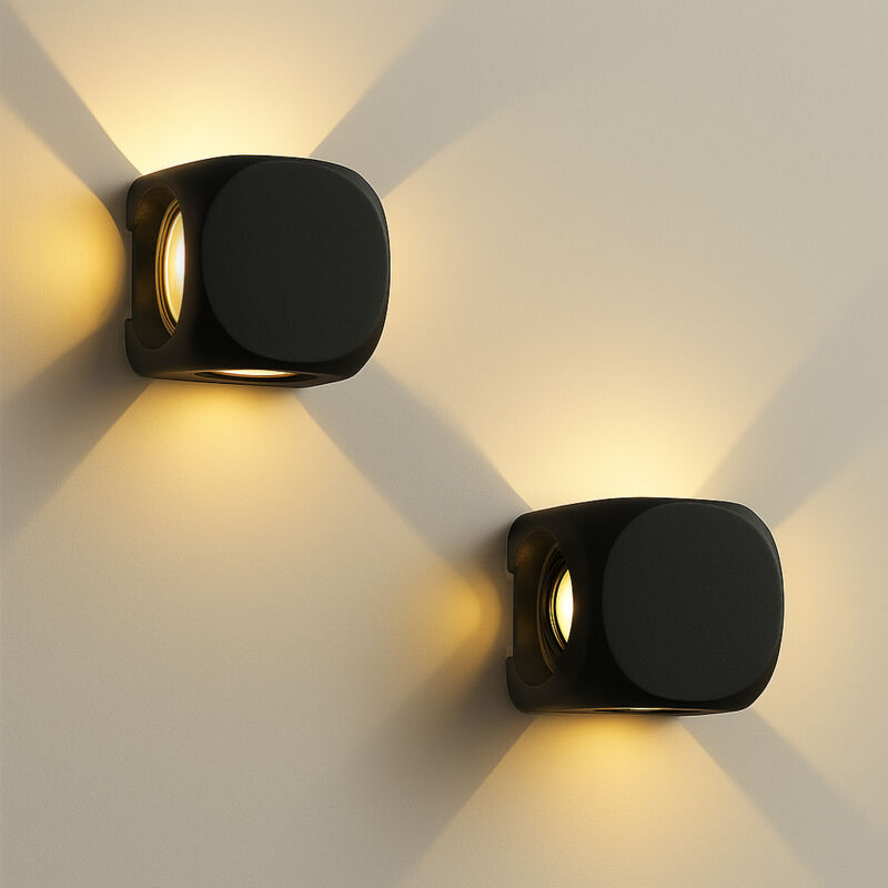 foto del prodotto bakaji set 2 applique da muro 4 led lampada a parete nera luce bianco caldo 6x6x5cm