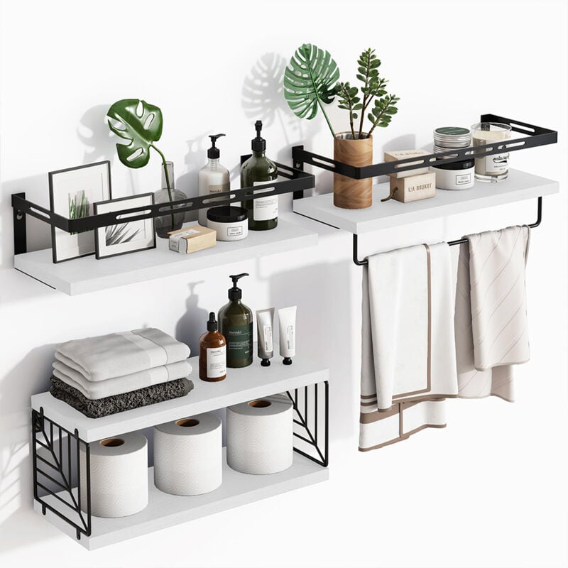 foto del prodotto bakaji set 3 1 mensole da parete in legno bianco scaffalatura scaffale muro versatile