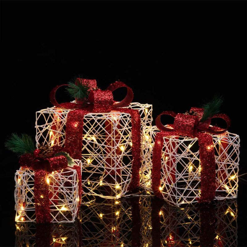 foto del prodotto bakaji set 3 pacchetti pacchi regalo luminosi di natale decorazione interni ed esterni