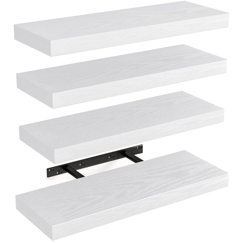 foto del prodotto bakaji set 4 mensole da parete bianco in legno scaffali a muro scaffalatura multiuso
