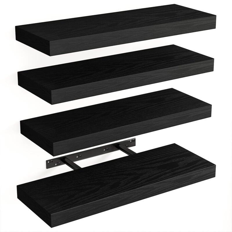 foto del prodotto bakaji set 4 mensole da parete nero in legno scaffali a muro scaffalatura multiuso
