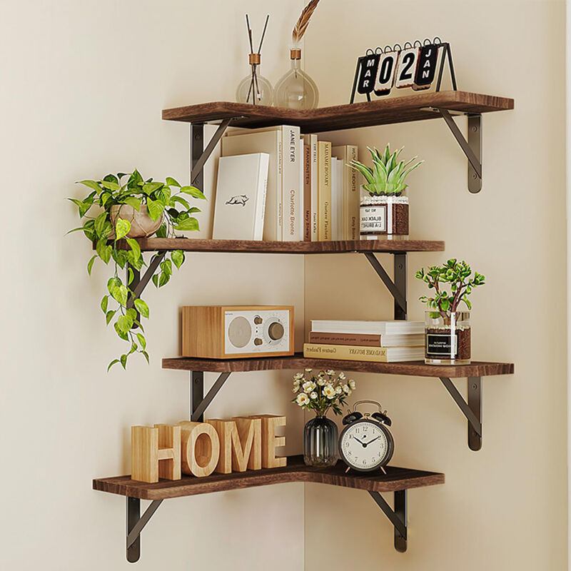 foto del prodotto bakaji set 4 mensole in legno rovere da parete scaffalatura muro salvaspazio 41x14x29cm