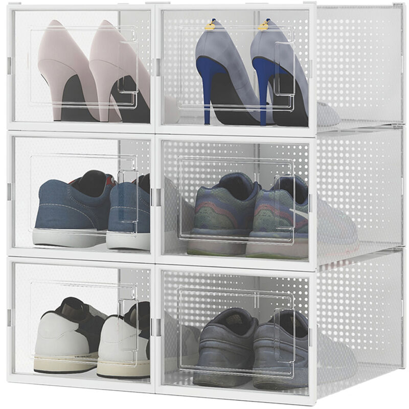 foto del prodotto bakaji set 6 pz scatole portascarpe impilabili 35x25x19cm porta scarpe salvaspazio