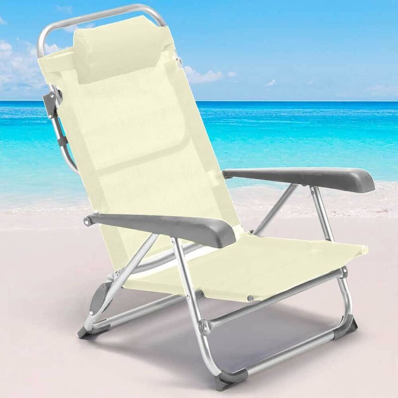 foto del prodotto bakaji spiaggina sedia prendisole pieghevole mare spiaggia sdraio reclinabile beige