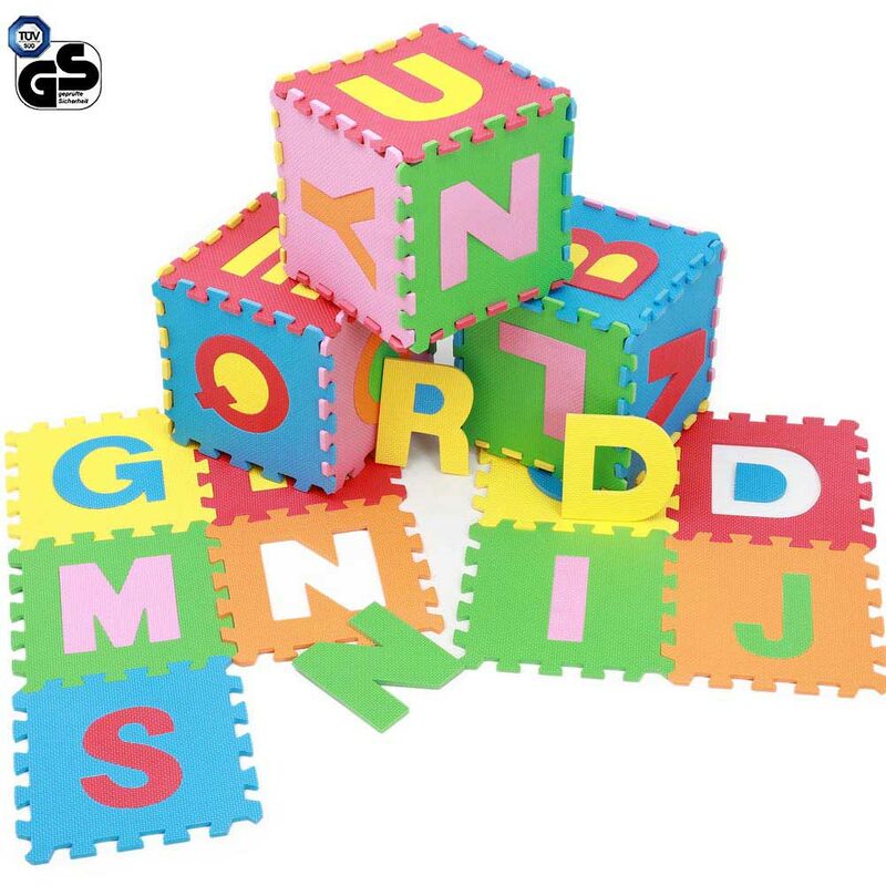 foto del prodotto bakaji tappeto puzzle per bambini set 60 pezzi gioco tappetino lettere alfabeto gomma
