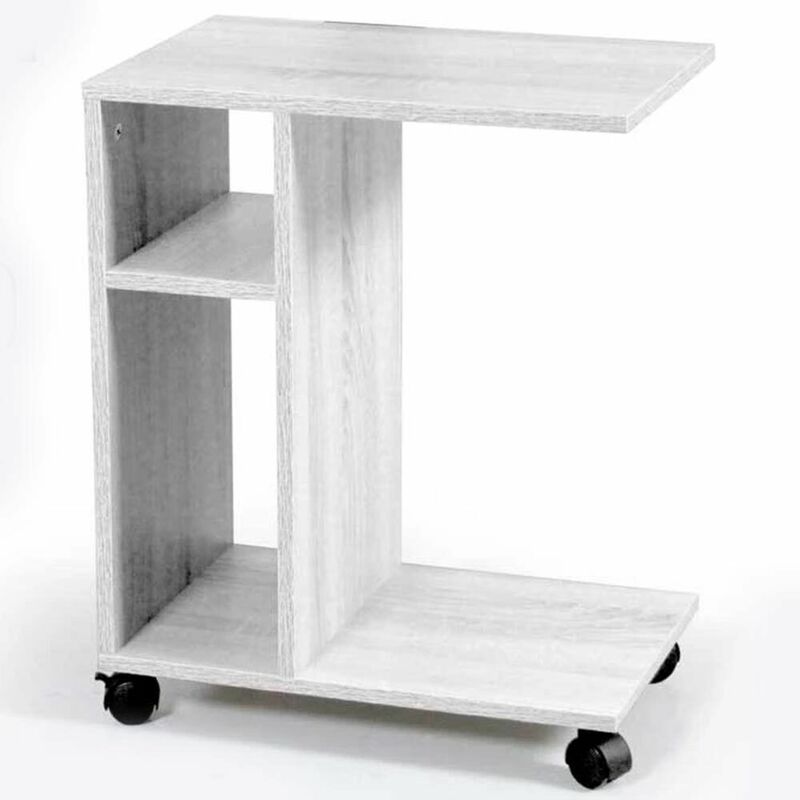 foto del prodotto bakaji tavolino da caffe porta pc laterale divano letto con libreria e ruote bianco