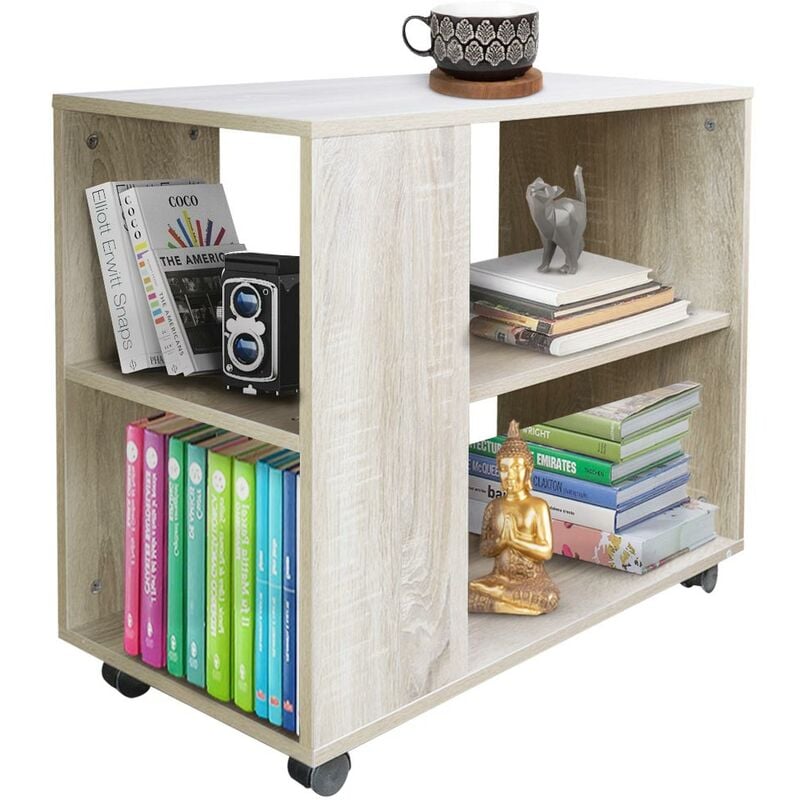 foto del prodotto bakaji tavolino divano libreria design moderno 2 ripiani con ruote 70x35x61 casa beige