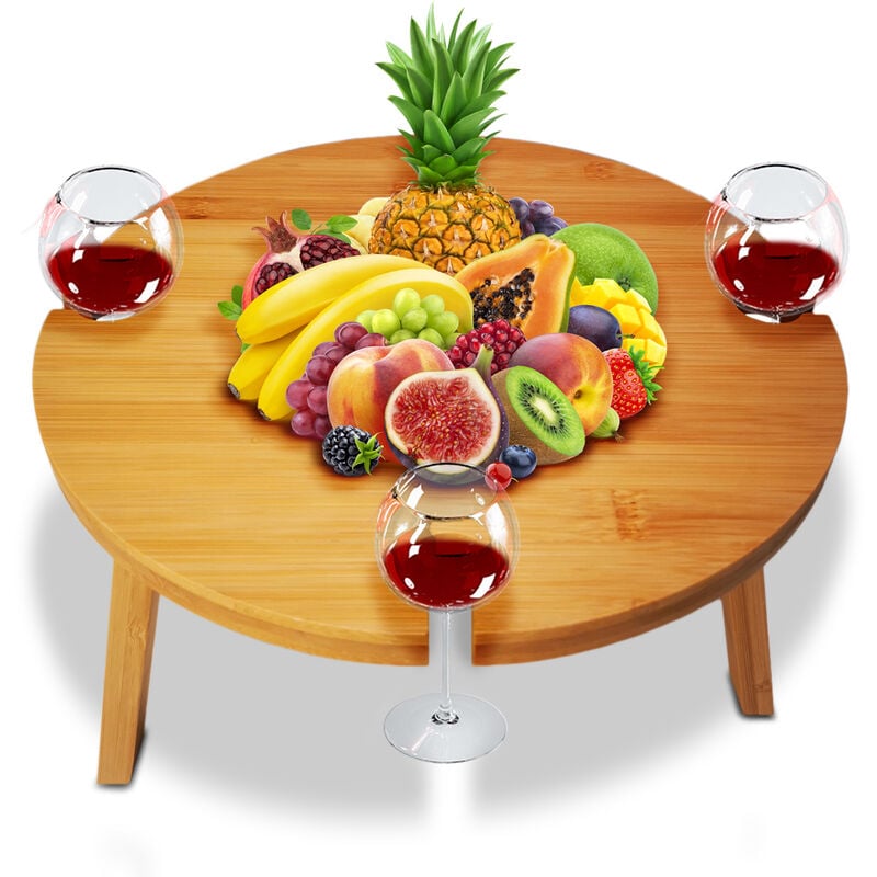 foto del prodotto bakaji tavolino vassoio aperitivo in bamb da esterno gambe pieghevoli 4 portabicchieri