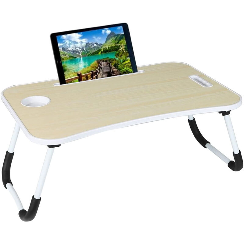 foto del prodotto bakaji - tavolino vassoio da letto divano per notebook pc tablet pieghevole leggio bianco