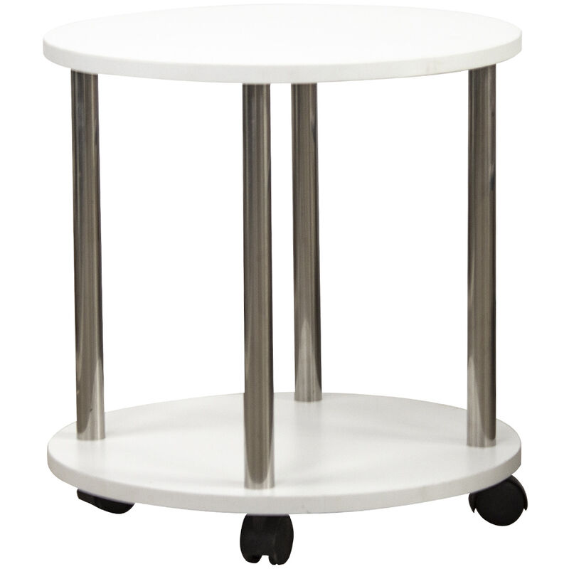 foto del prodotto bakaji tavolo tavolino salotto con 4 ruote carrello carrellino legno mdf bianco