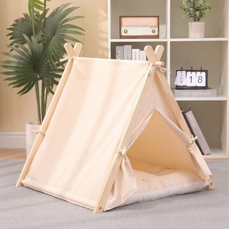foto del prodotto bakaji tenda da gioco per animali domestici interni o esterni in legno e tessuto beige