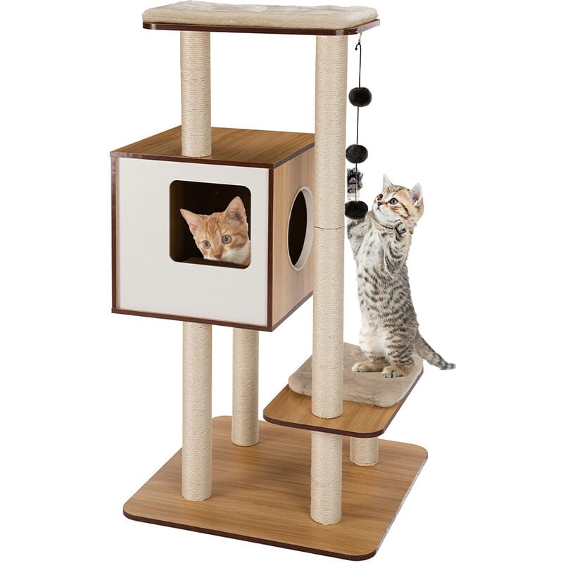 foto del prodotto bakaji - tiragraffi albero rifugio graffiatoio 3 palline 1 cuccia coperta gatti felini