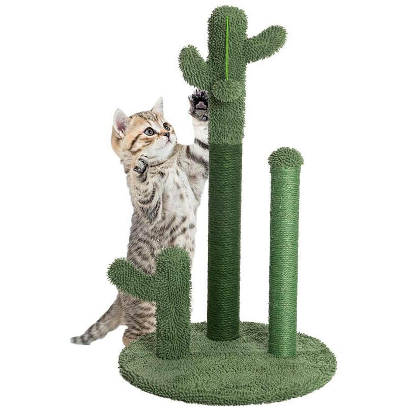 foto del prodotto bakaji tiragraffi graffiatoio forma 3 cactus per gatti verde con pallina 34 x 59 cm