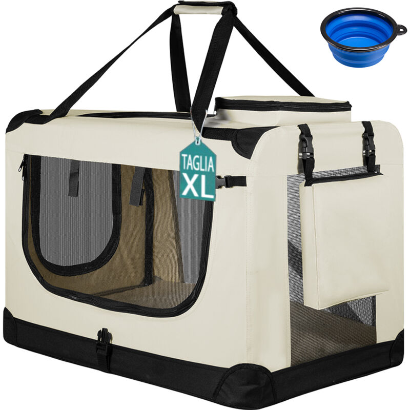 foto del prodotto bakaji trasportino per animali domestici taglia xl gabbia pieghevole cani e gatti beige