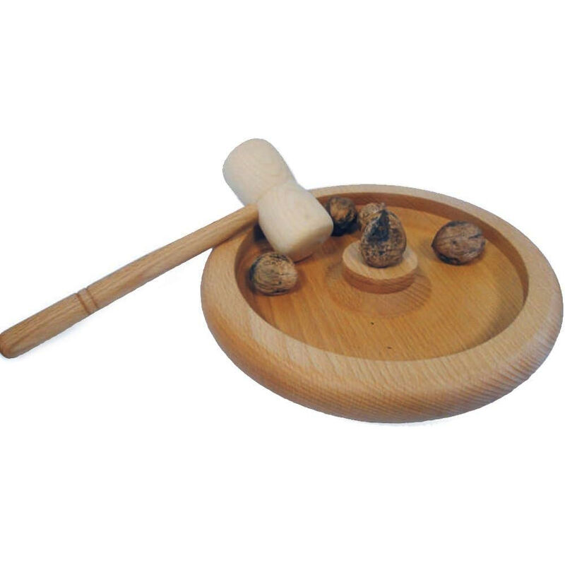 foto del prodotto bakaji vassoio con mattarello schiaccia noci mandorle diametro 25 cm in legno chiaro