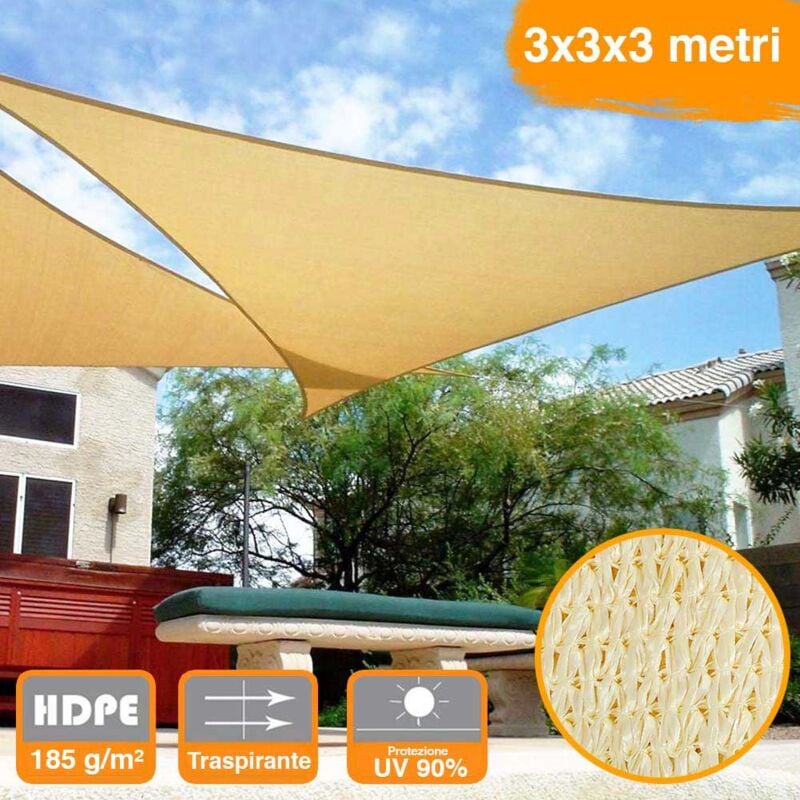 foto del prodotto bakaji vela telo parasole 3x3mt tenda triangolare ombreggiante giardino in hdpe beige