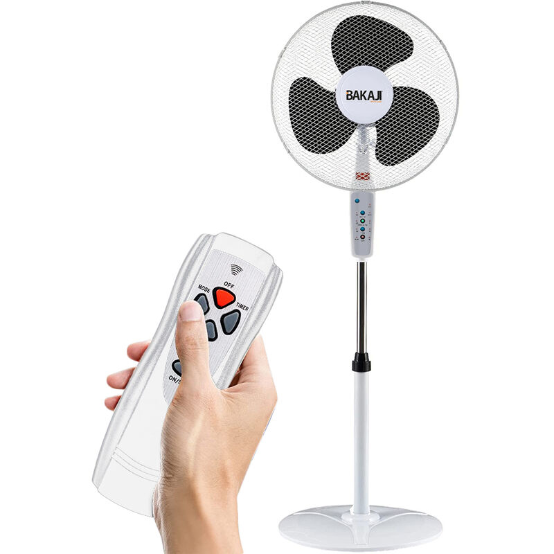 foto del prodotto bakaji ventilatore a piantana base tonda con telecomando 50w bianco 3 velocit timer