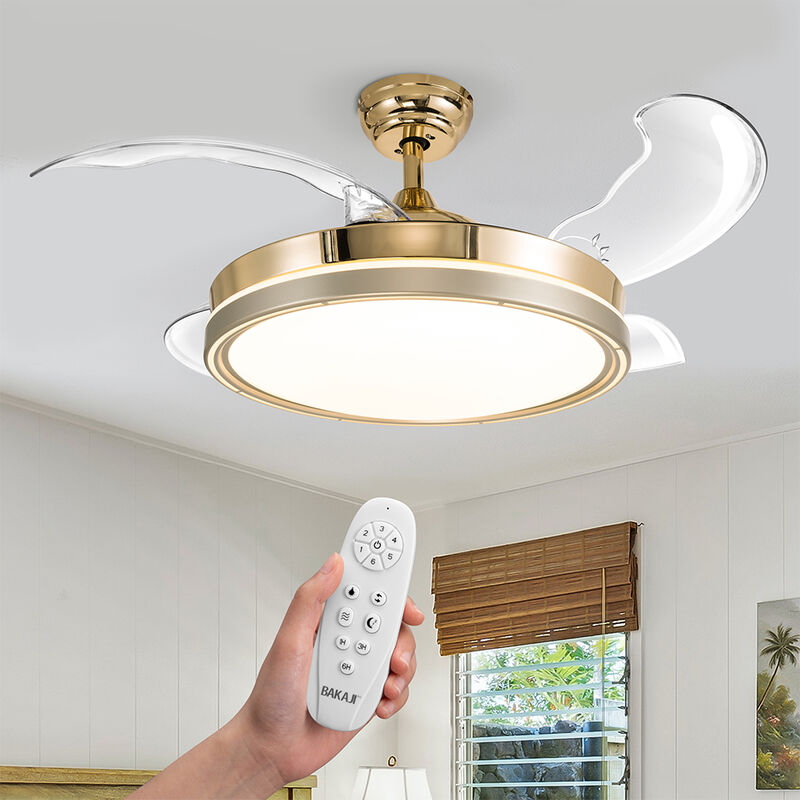 foto del prodotto bakaji ventilatore lampadario da soffitto 4 pale richiudibili telecomando 106 cm bronzo