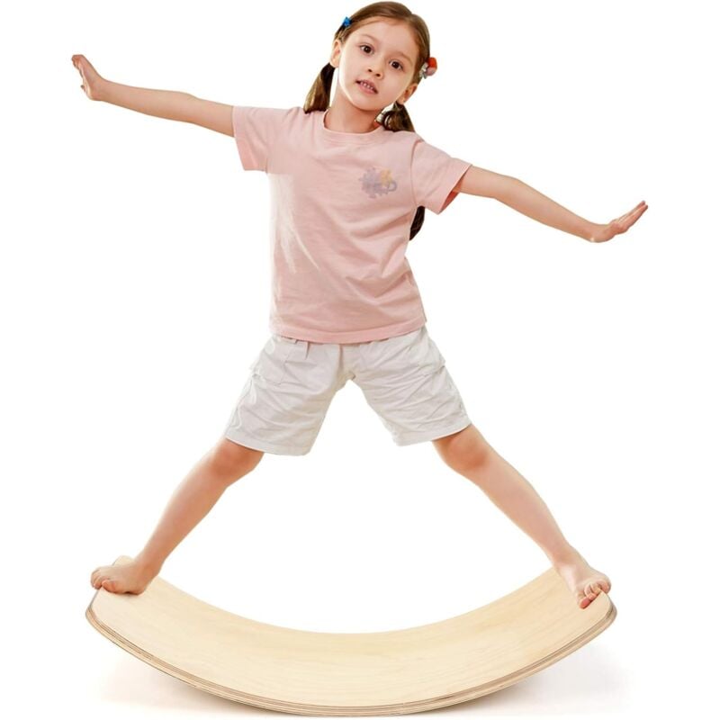 foto del prodotto balance board curva per bambini, tavola di equilibrio per bambini in legno con feltro antiscivolo, portata massima 220 kg 90 x 30 x 19 cm costway