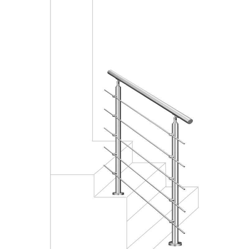 foto del prodotto balaustra corrimano ringhiera in acciaio inox 304 spazzolato 100x106cm per interni ed esterni 5 barre trasversali