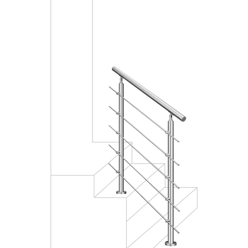 foto del prodotto balaustra corrimano ringhiera in acciaio inox 304 spazzolato 80x106cm per interni ed esterni 5 barre trasversali