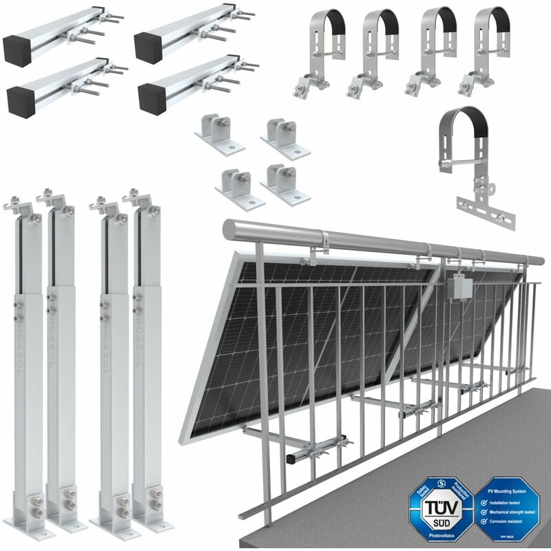 foto del prodotto balcone centrale elettrica staffa ringhiera fissaggio 2 moduli solari fotovoltaici nuasol