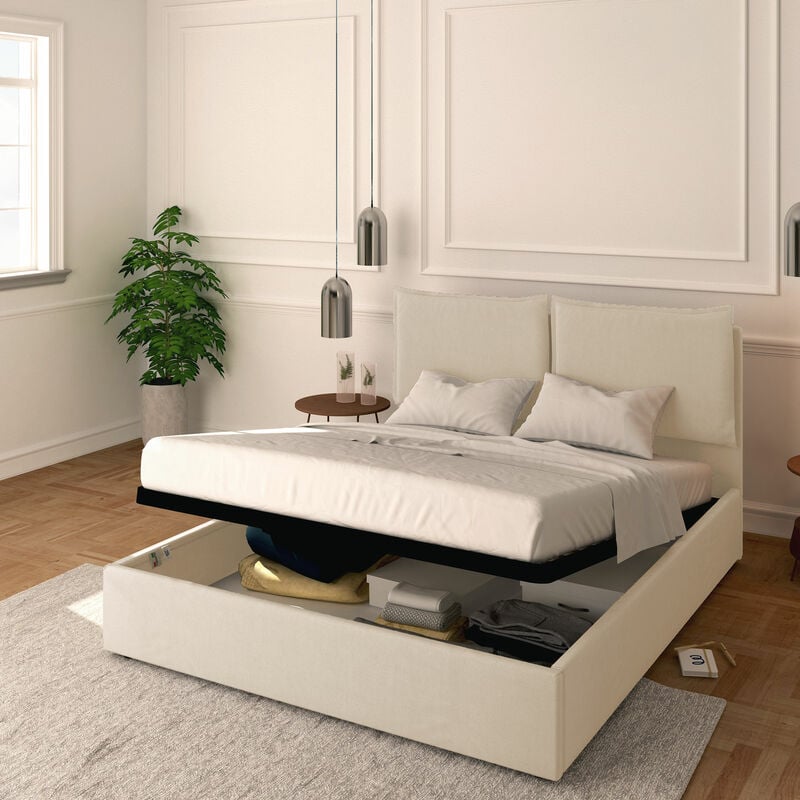 foto del prodotto baldiflex - letto contenitore matrimoniale 160x200 licia in ecopelle con rete a doghe colore bianco white