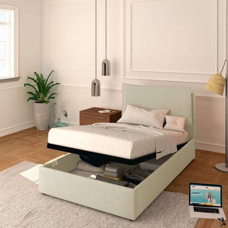 foto del prodotto baldiflex letto contenitore piazza e mezzo 120x190 licia in ecopelle con rete a doghe colore beige chiaro lt beige