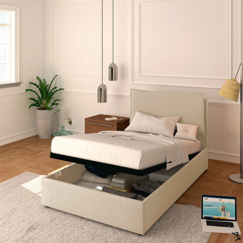 foto del prodotto baldiflex letto contenitore piazza e mezzo 120x190 licia in tessuto con rete a doghe colore beige