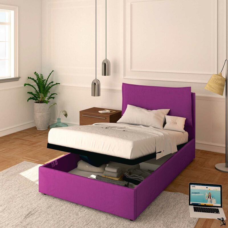 foto del prodotto baldiflex letto contenitore piazza e mezzo 120x190 licia in tessuto con rete a doghe colore fucsia