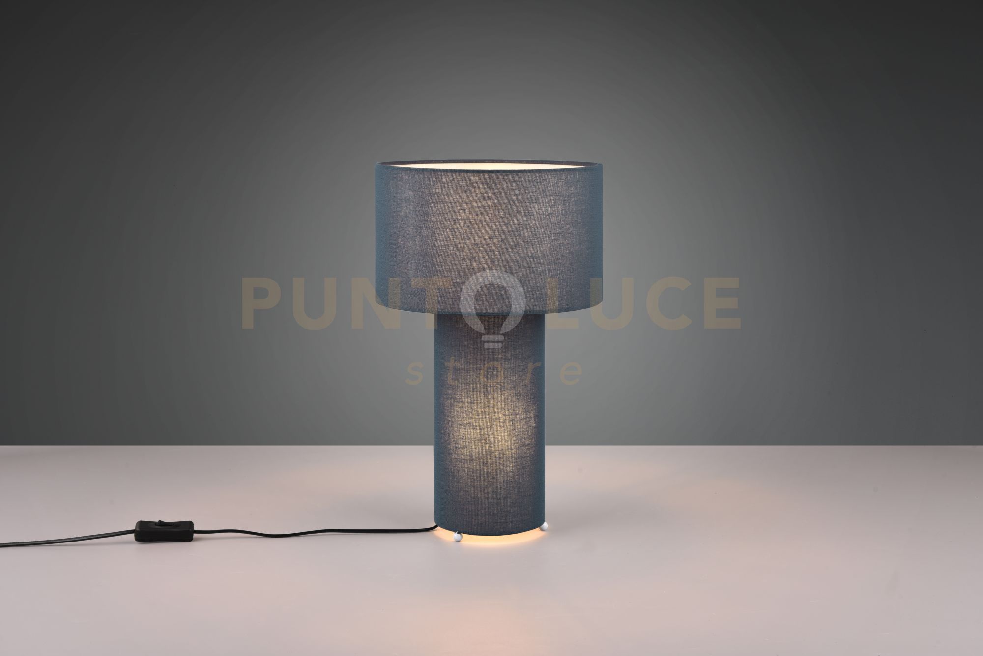 foto del prodotto bale lampada da tavolo base illuminata e paralume tessuto blu h. 40cm 2 luci attaco e27