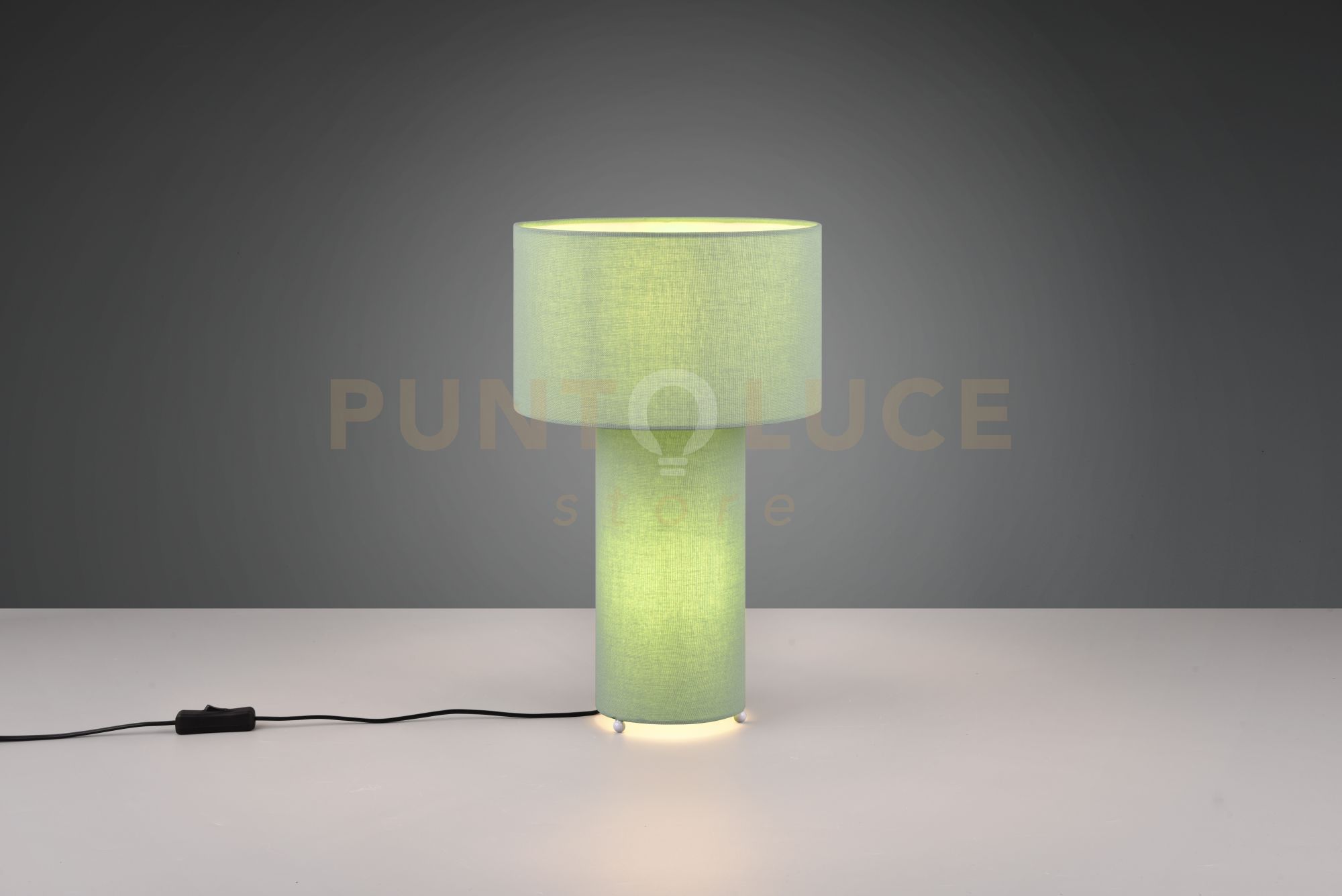 foto del prodotto bale lampada da tavolo base illuminata e paralume tessuto verde h. 40cm 2 luci attaco e27