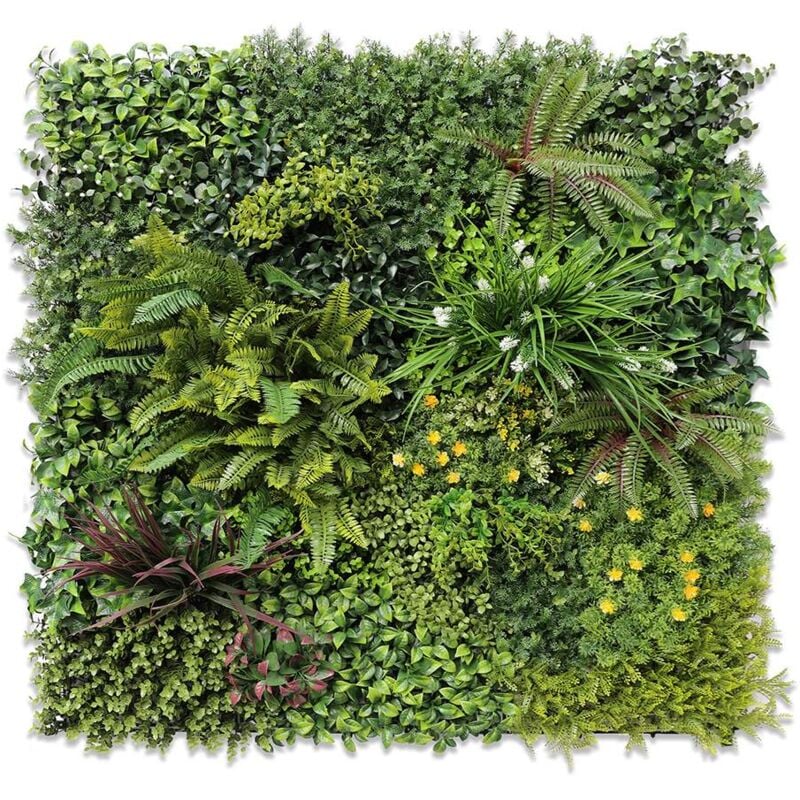 foto del prodotto bali modulo b siepe artificiale mix verdi, fiori e foglie colorate cm 100x100 uvr mattonelle