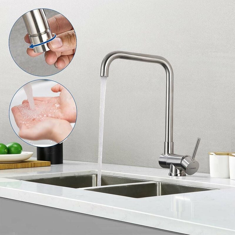 foto del prodotto balimo lonheo rubinetto abbattibile in acciaio inox spazzolato, rubinetto cucina sottofinestra, miscelatore da cucina pieghevole e girevole a 360