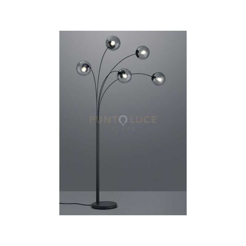 foto del prodotto balini piantana ad arco sfere vetro fume e metallo antracite 5 luci h. 180cm