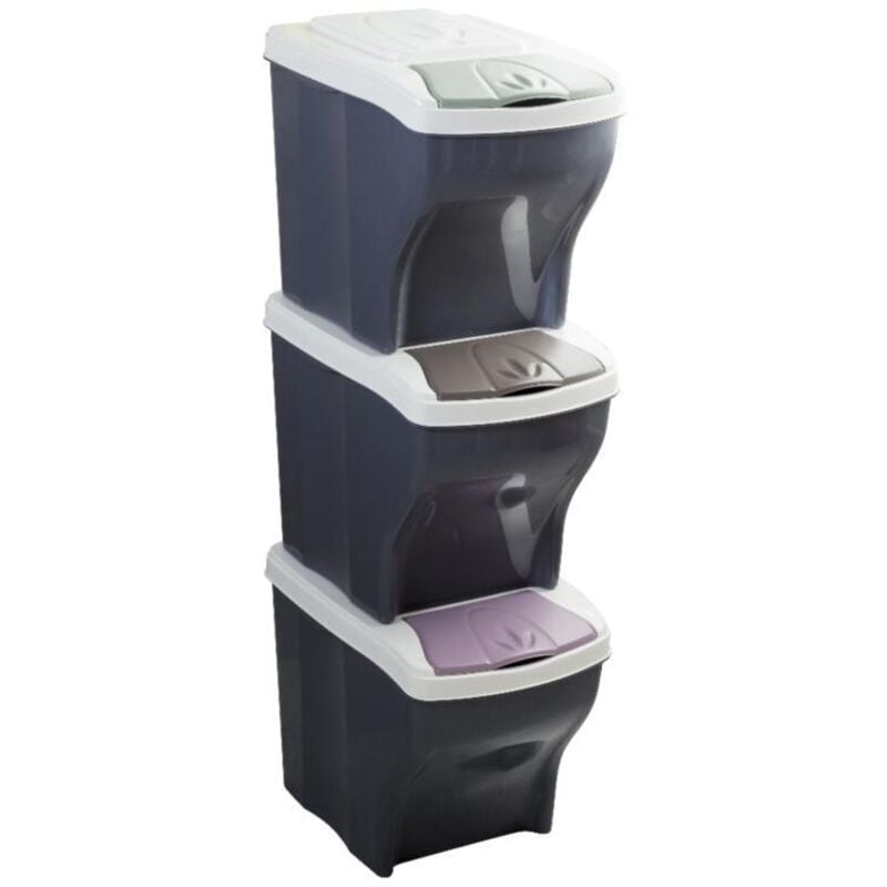 foto del prodotto bama poker tris - pattumiere per la raccolta differenziata, modulare, 20 l, colori assortiti, 28 x 40 x 31 cm, set di 3 contenitori